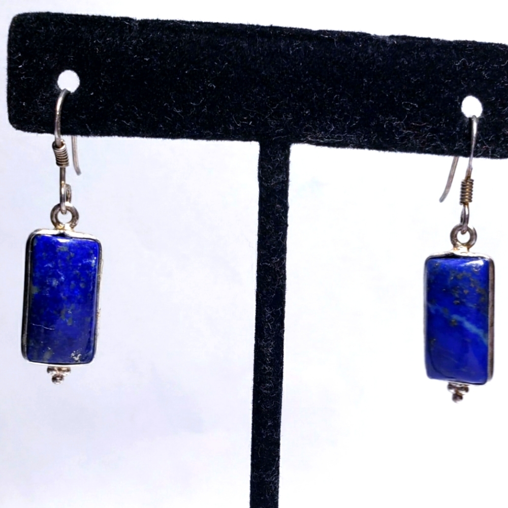 Vintage Sterling Silver Lapis Lazuli Dangle Earrings